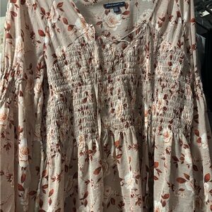 American Eagle Outfitters Cream and Brown Floral Top